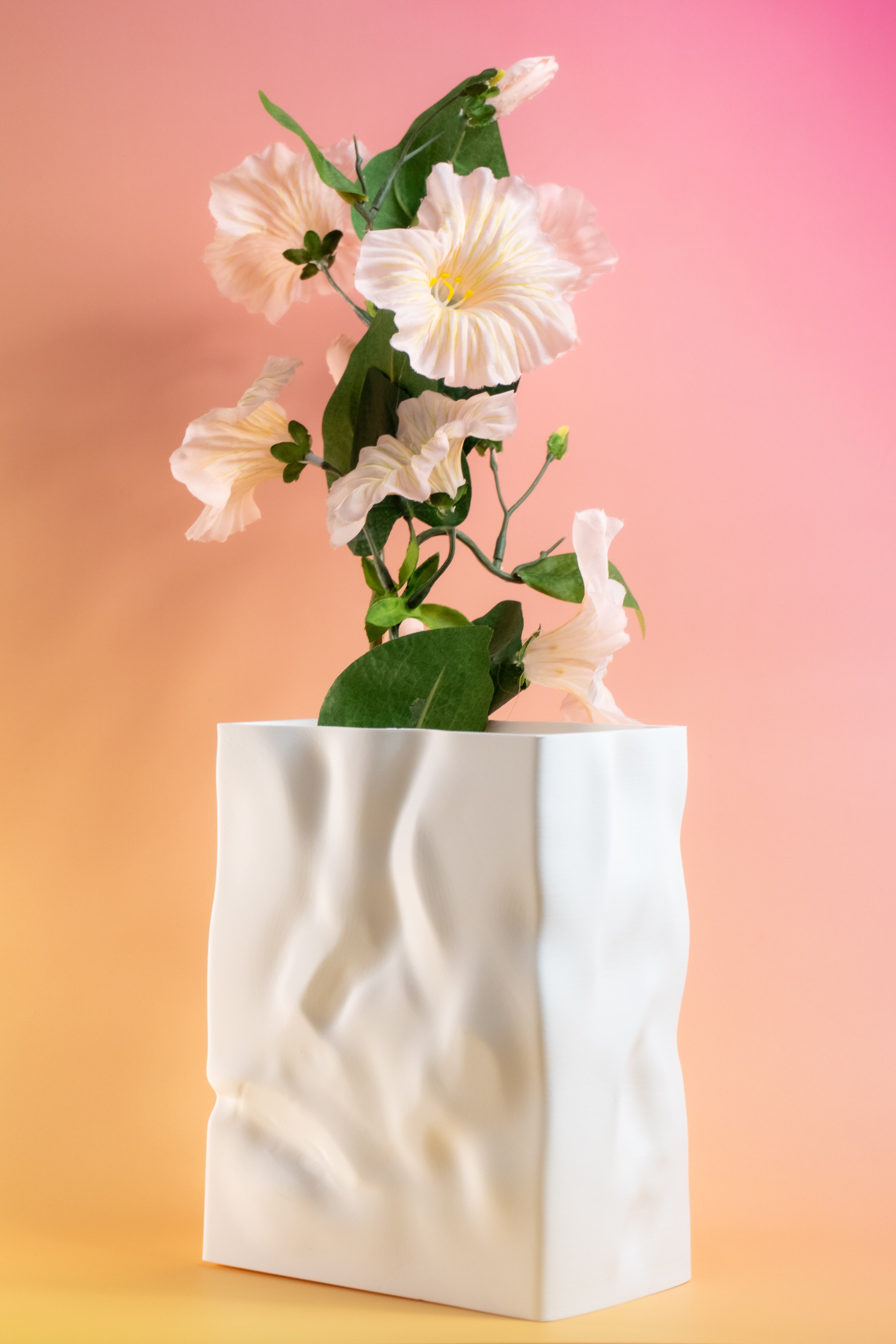 Sculpted paper bag vase